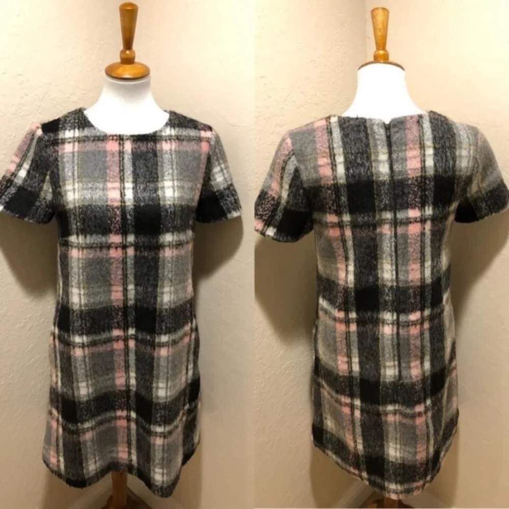 {Anthro} Line & Dot Frontier Plaid‎ Dress S